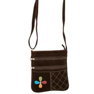 Brown‎ Floral Suede Leather Messenger Bag Across Body Bag Summer Shoulder Bag